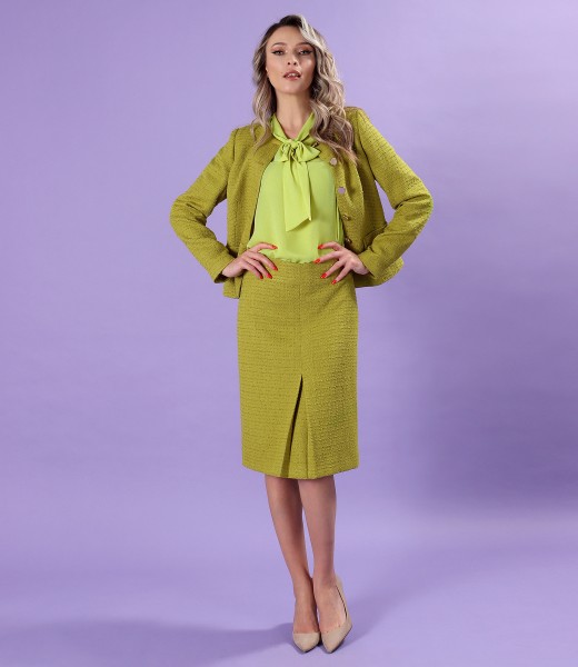 Womens office suit with flared skirt and jacket made of curls