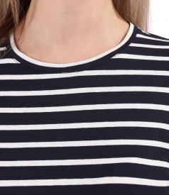 Long-sleeved blouse in elastic jersey with stripes