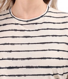 Elastic jersey blouse with stripes