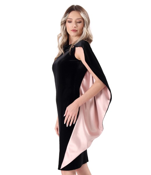 Elegant dress with asymmetric cape made of elastic velvet