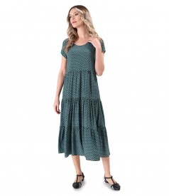 Midi dress with ruffles made of viscose printed with geometric motifs