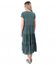Midi dress with ruffles made of viscose printed with geometric motifs