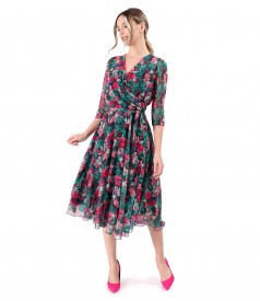 Elegant voile dress printed with floral motifs