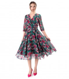 Elegant voile dress printed with floral motifs