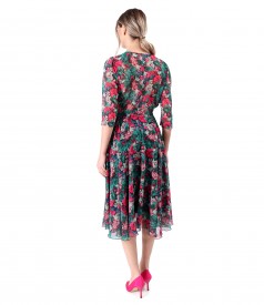 Elegant voile dress printed with floral motifs