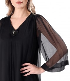 Dress made of natural silk voile with removable brooch