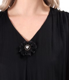 Dress made of natural silk voile with removable brooch