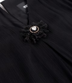 Dress made of natural silk voile with removable brooch