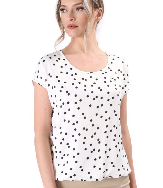 Satin viscose blouse printed with polka dots