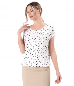 Satin viscose blouse printed with polka dots