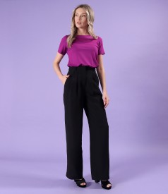 Elastic jersey blouse with short sleeves
