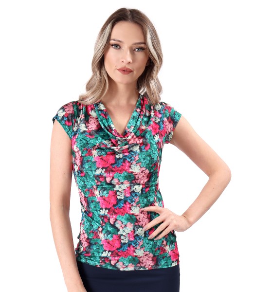 Elegant blouse with folds at the neckline made of elastic jersey