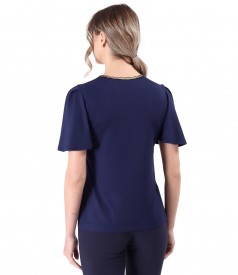 Elegant elastic jersey blouse with wide sleeves