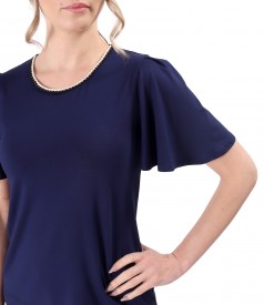Elegant elastic jersey blouse with wide sleeves