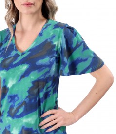 Elegant elastic jersey blouse with wide sleeves