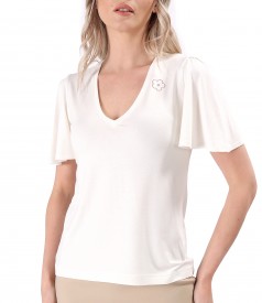 Elegant elastic jersey blouse with wide sleeves