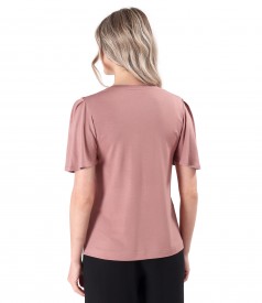 Elegant elastic jersey blouse with wide sleeves