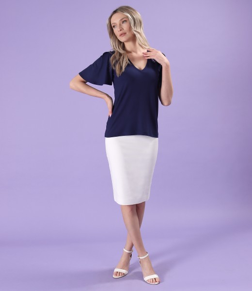 Blouse with wide sleeves and elastic cotton tapered skirt