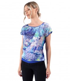 Blouse with printed natural silk front