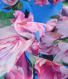 Long printed soft voile dress with oversized floral motifs