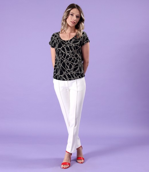 Elegant outfit with ankle pants and viscose blouse