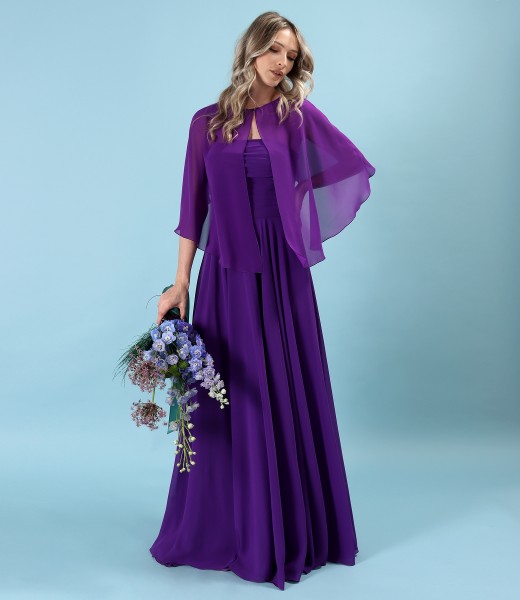 Evening dress with long dress and veil cape