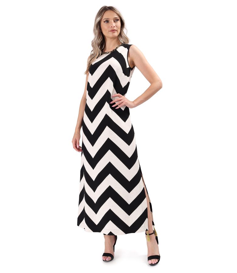 Long linen viscose dress with slit on the side