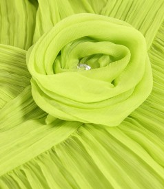 Natural silk voile evening dress with brooch