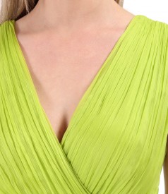 Natural silk voile evening dress with brooch