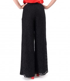 Wide-leg pants made of cotton lace with floral motifs