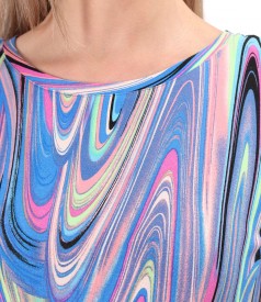 Elastic jersey blouse printed with geometric motifs