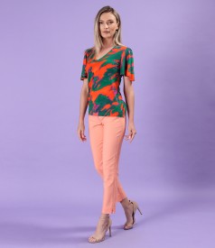 Elastic cotton pants with front pockets