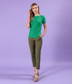 Elastic cotton pants with front pockets