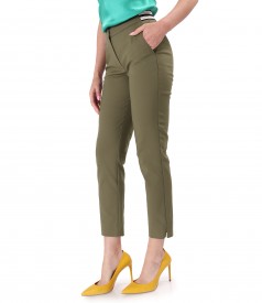 Elastic cotton pants with front pockets