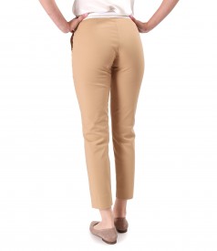 Elastic cotton pants with front pockets