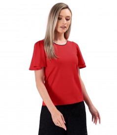 Elegant elastic jersey blouse with wide sleeves