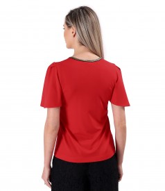 Elegant elastic jersey blouse with wide sleeves