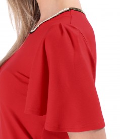 Elegant elastic jersey blouse with wide sleeves