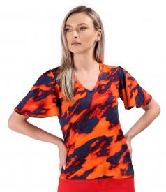 Elegant elastic jersey blouse with wide sleeves