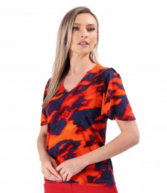 Elegant elastic jersey blouse with wide sleeves