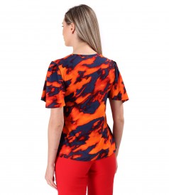 Elegant elastic jersey blouse with wide sleeves