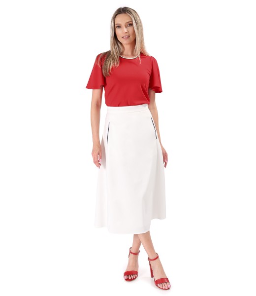 Elegant outfit with jersey blouse with wide sleeves and skirt