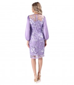 Sequin lace cocktail dress with floral motifs