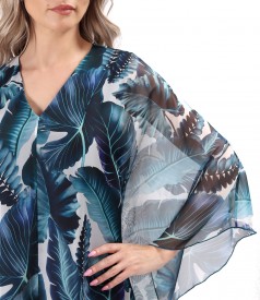 Butterfly dress made of digital printed soft veil with floral motifs