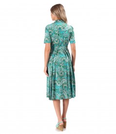 Shirt-type dress made of printed elastic cotton