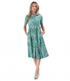 Shirt-type dress made of printed elastic cotton
