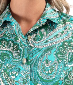 Shirt-type dress made of printed elastic cotton