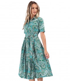 Shirt-type dress made of printed elastic cotton
