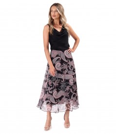 Midi skirt made of printed voile with paisley motifs