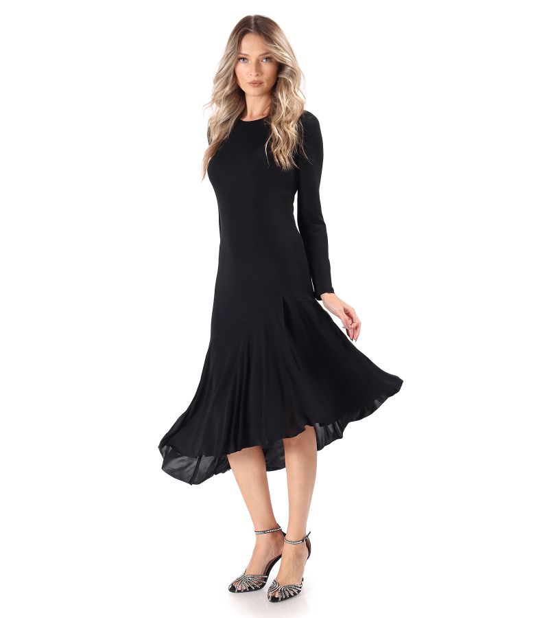 Midi dress with asymmetrical viscose frill